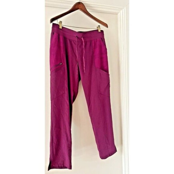 Women Greys Anatomy Barco Spandex Stretch 5 Pocket Drawstring Wine Scrub Pant L - Picture 1 of 7